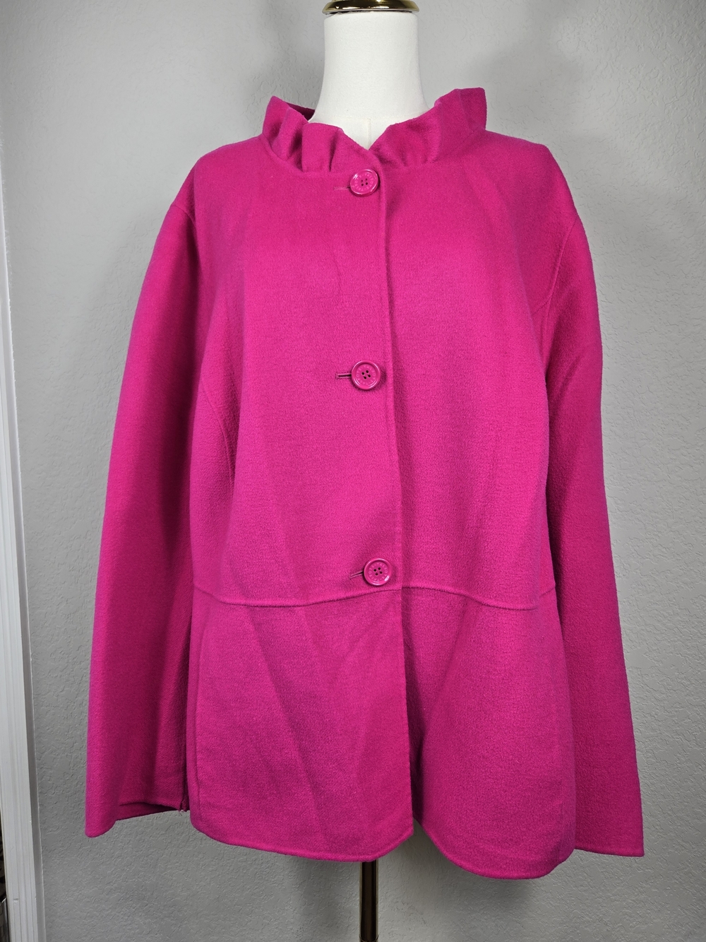 Talbots Hot Pink Wool Blend Ruffle Collar Jacket 22W Plus Size - Picture 2 of 13